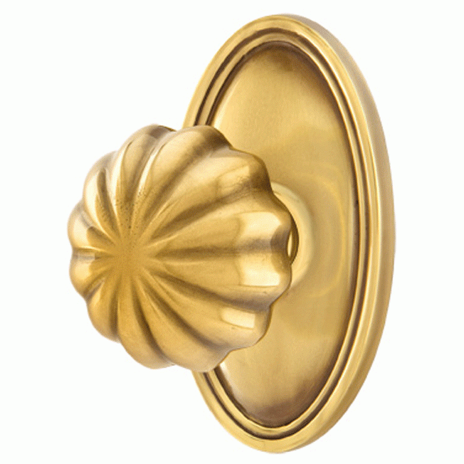 EMTEK Solid Brass Melon Door Knob Set With Oval Rosette