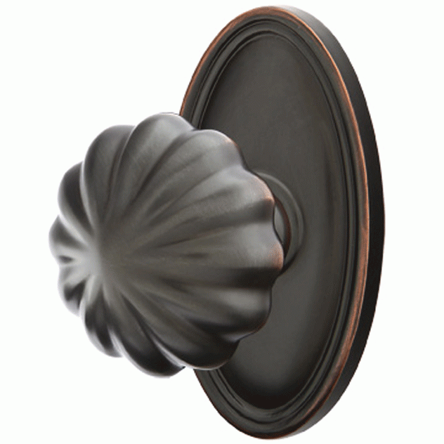 EMTEK Solid Brass Melon Door Knob Set With Oval Rosette