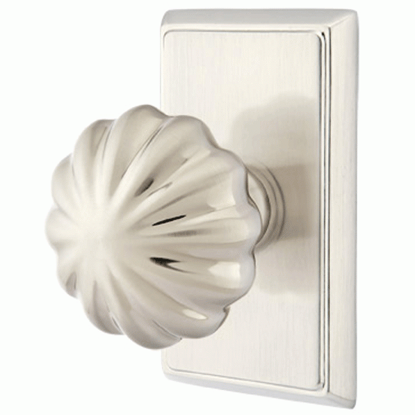 EMTEK Solid Brass Melon Door Knob Set With Rectangular Rosette