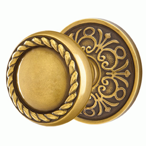 EMTEK Solid Brass Rope Door Knob Set With Lancaster Rosette