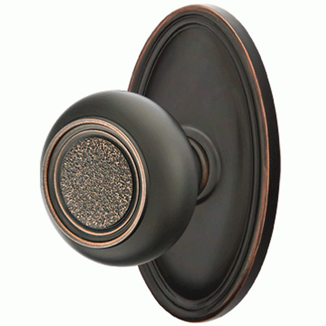 EMTEK Solid Brass Belmont Door Knob Set With Oval Rosette