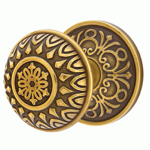 EMTEK Solid Brass Lancaster Door Knob Set With Lancaster Rosette