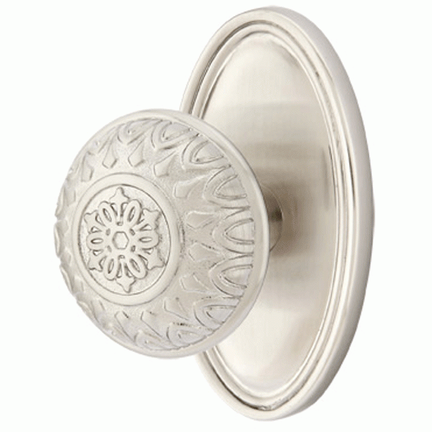 EMTEK Solid Brass Lancaster Door Knob Set With Oval Rosette