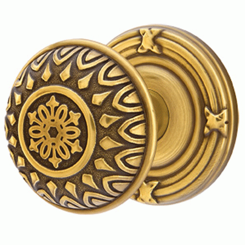 EMTEK Solid Brass Lancaster Door Knob Set With Ribbon & Reed Rosette