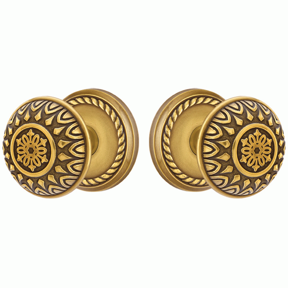 EMTEK Solid Brass Lancaster Door Knob Set With Rope Rosette