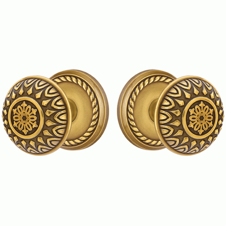 EMTEK Solid Brass Lancaster Door Knob Set With Rope Rosette