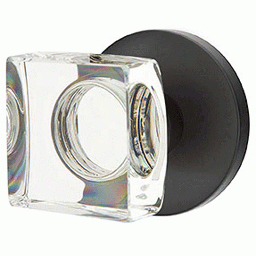 EMTEK Modern Square Crystal Door Knob Set Disk Rosette (Several Finishes)