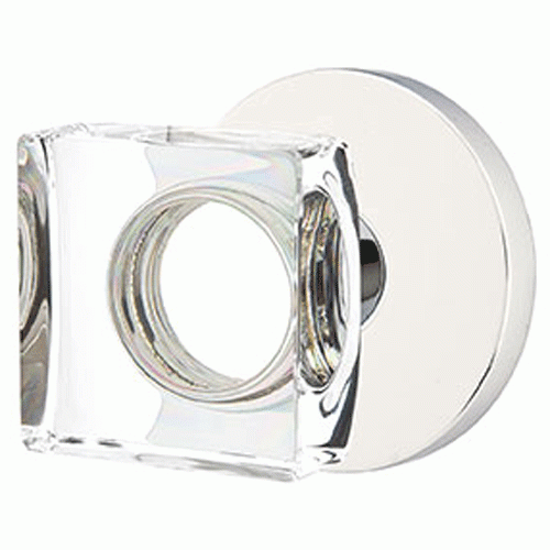 EMTEK Modern Square Crystal Door Knob Set Disk Rosette (Several Finishes)