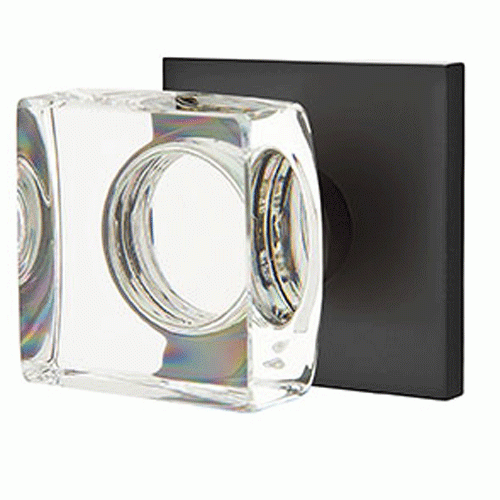 EMTEK Modern Square Crystal Door Knob Set Square Rosette (Several Finishes)