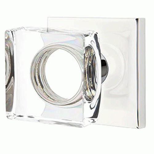 EMTEK Modern Square Crystal Door Knob Set Square Rosette (Several Finishes)