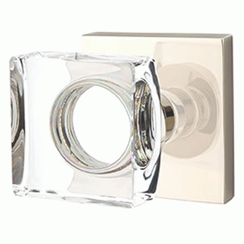 EMTEK Modern Square Crystal Door Knob Set Square Rosette (Several Finishes)