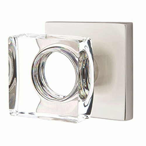 EMTEK Modern Square Crystal Door Knob Set Square Rosette (Several Finishes)