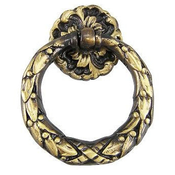 COPPER MOUNTAIN HARDWARE Solid Brass French Floral Drawer Ring Pull (Antique Brass)