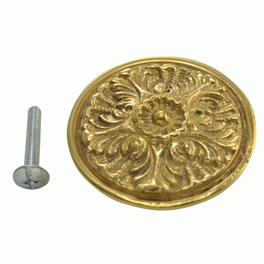 COPPER MOUNTAIN HARDWARE 2 Inch Solid Brass Victorian Floral Knob (Lacquered Brass Finish)