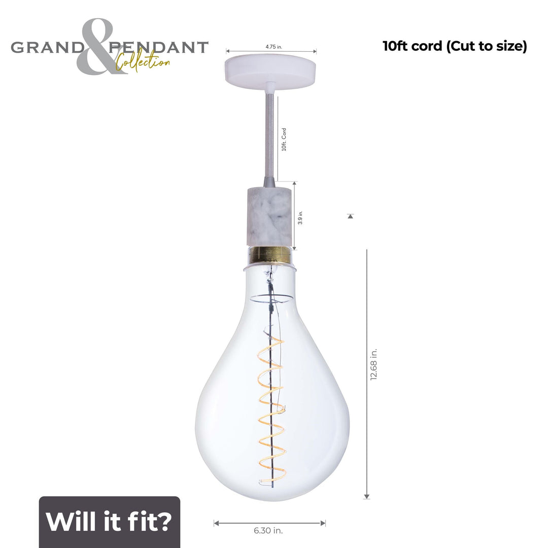 Bulbrite 4W LED PEAR SHAPED GRAND 2200K FILAMENT W/ WHITE MARBLE PENDANT WITH WHITE STRING