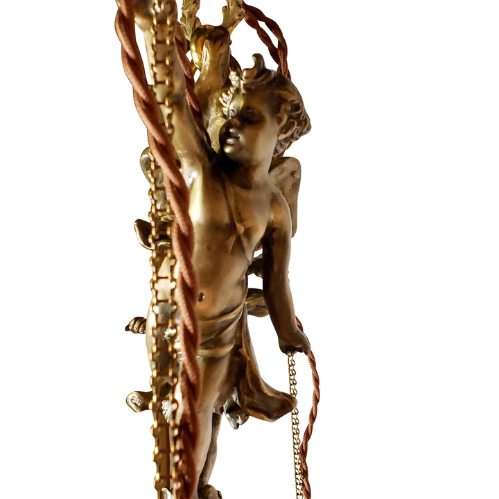 LUMEN ARIA 22 Inch Handmade Antique Cherub Two-Light Chandelier With Brass Chain