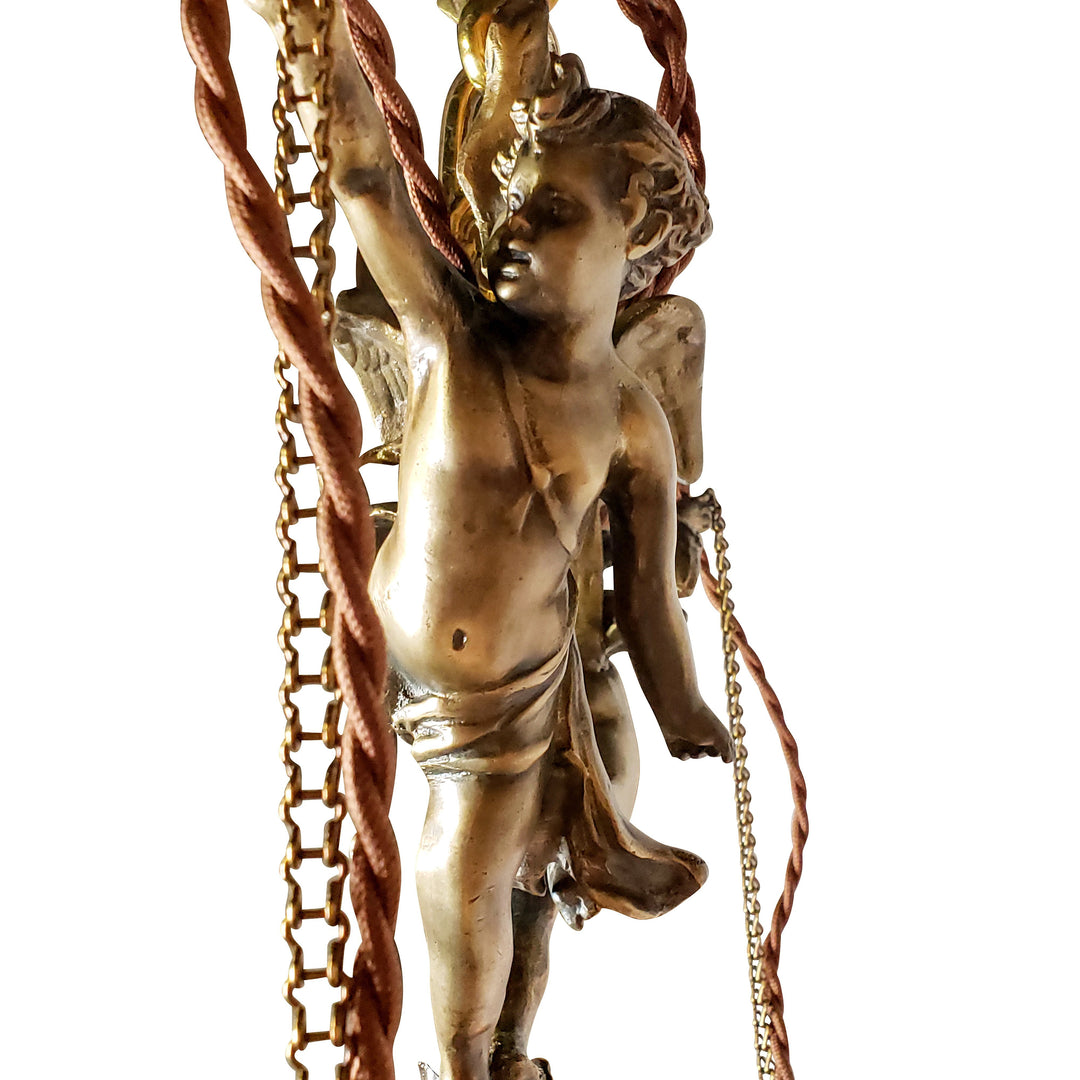 22 Inch Handmade Antique Cherub Two-Light Chandelier With Brass Chain LUMEN ARIA