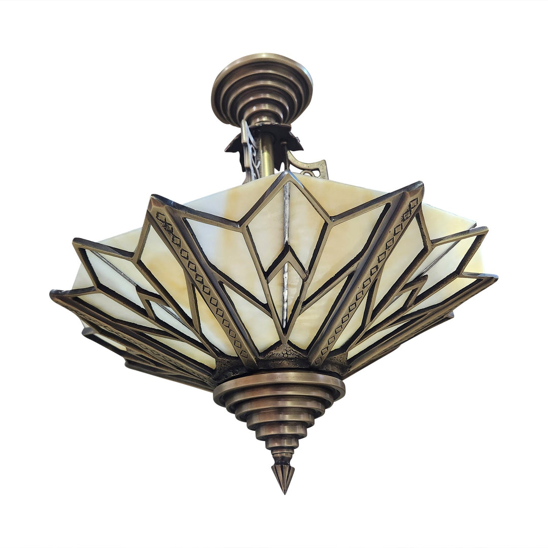 17 Inch Classic Art Deco Close Ceiling Light with Amber Glass (Antique Brass Finish) COPPER MOUNTAIN HARDWARE