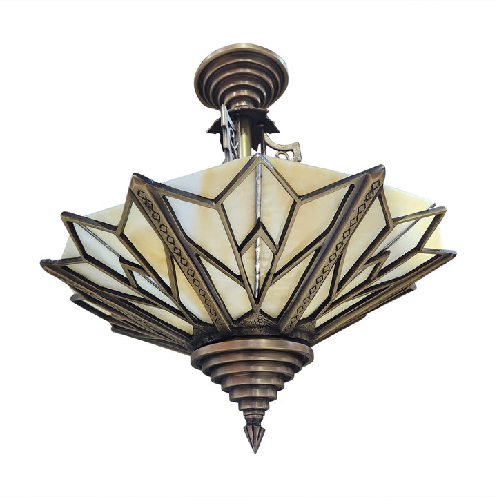 17 Inch Classic Art Deco Close Ceiling Light with Amber Glass (Antique Brass Finish) COPPER MOUNTAIN HARDWARE