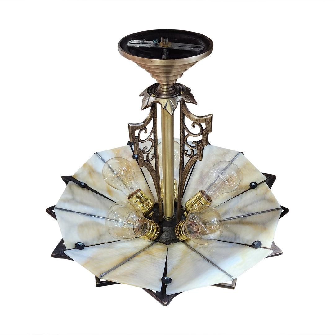 17 Inch Classic Art Deco Close Ceiling Light with Amber Glass (Antique Brass Finish) COPPER MOUNTAIN HARDWARE