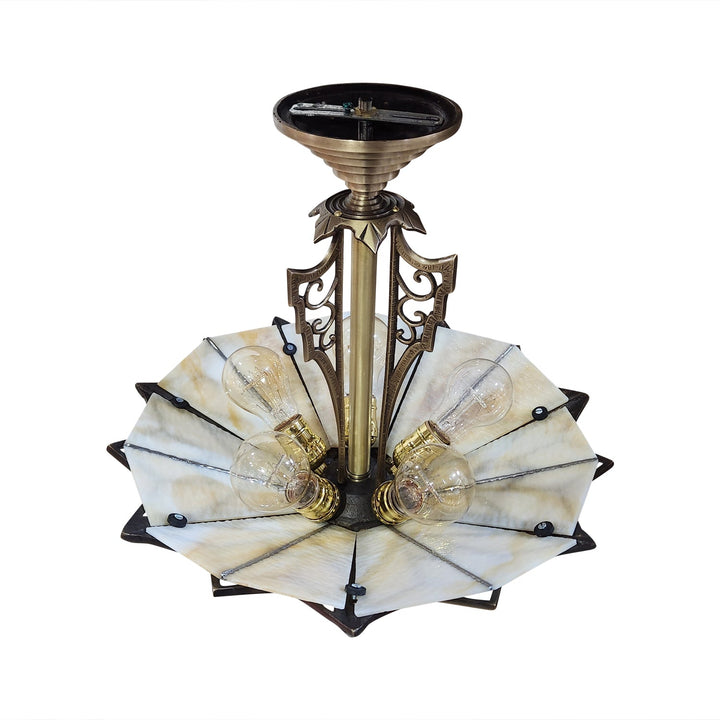 17 Inch Classic Art Deco Close Ceiling Light with Amber Glass (Antique Brass Finish) COPPER MOUNTAIN HARDWARE