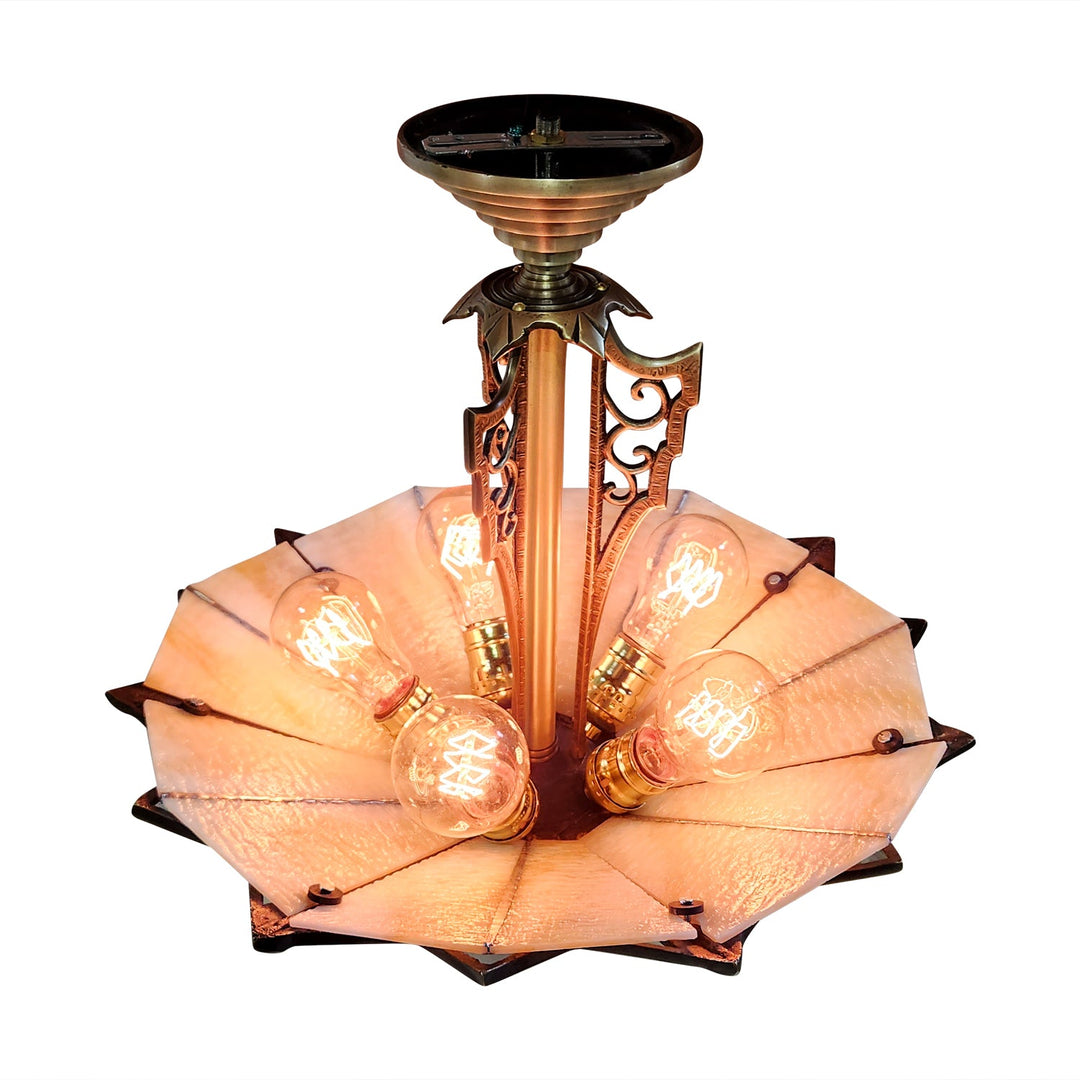 17 Inch Classic Art Deco Close Ceiling Light with Amber Glass (Antique Brass Finish) COPPER MOUNTAIN HARDWARE