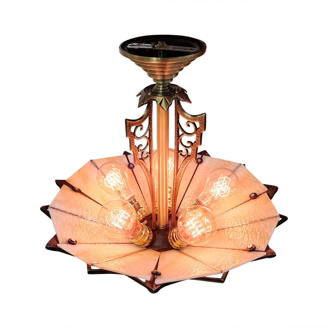 17 Inch Classic Art Deco Close Ceiling Light with Amber Glass (Antique Brass Finish) COPPER MOUNTAIN HARDWARE