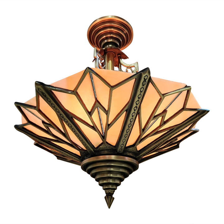 17 Inch Classic Art Deco Close Ceiling Light with Amber Glass (Antique Brass Finish) COPPER MOUNTAIN HARDWARE