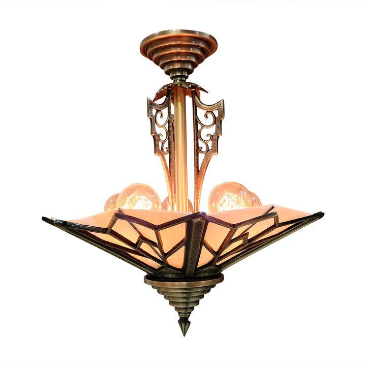 17 Inch Classic Art Deco Close Ceiling Light with Amber Glass (Antique Brass Finish) COPPER MOUNTAIN HARDWARE