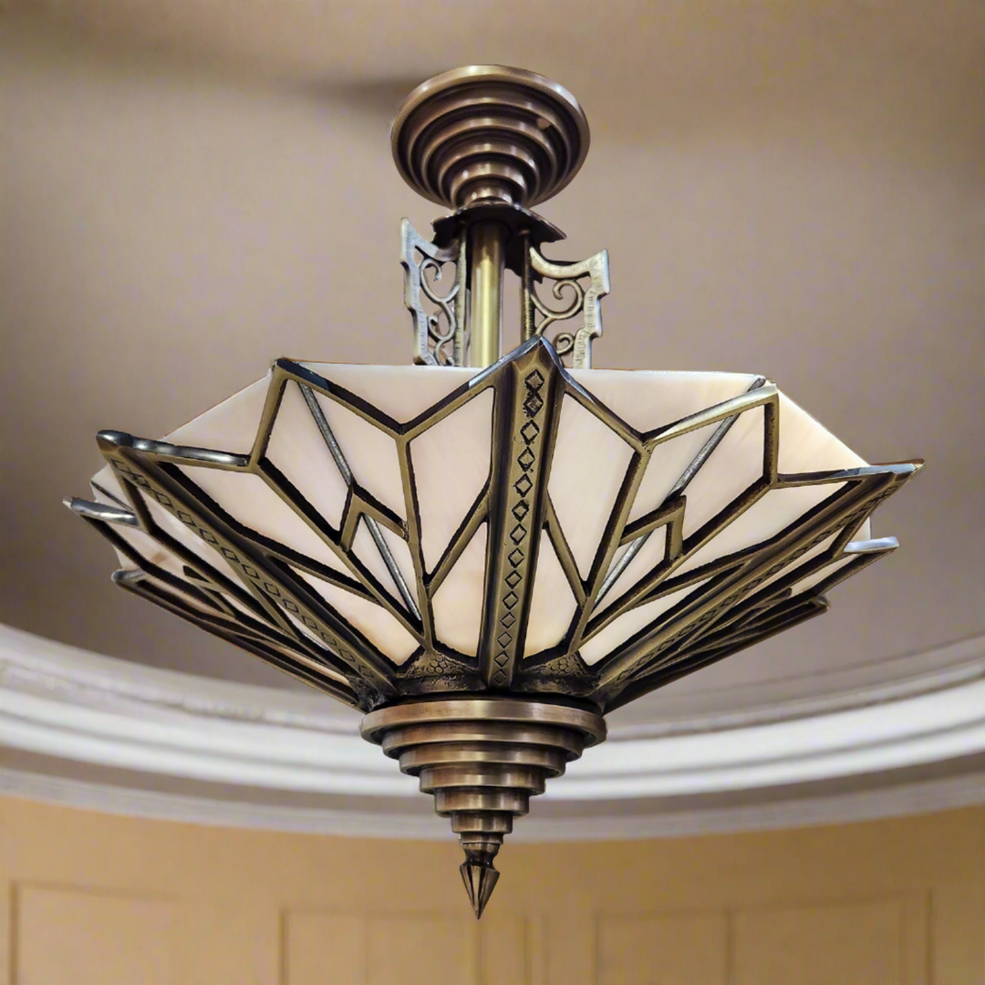 COPPER MOUNTAIN HARDWARE 17 Inch Classic Art Deco Close Ceiling Light Circa 1936 Style