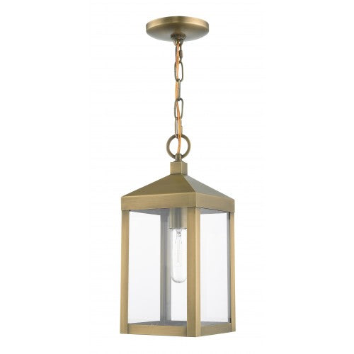 1 Light Antique Brass Outdoor Pendant Lantern Livex