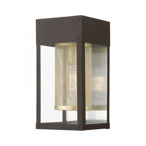 1 Light Bronze with Soft Gold Candle and Brushed Nickel Stainless Steel Reflector Outdoor Wall Lantern Livex