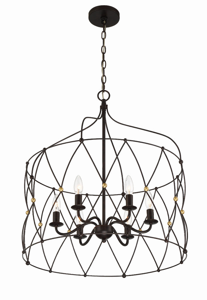 Zucca 6 Light English Bronze + Antique Gold Chandelier Crystorama