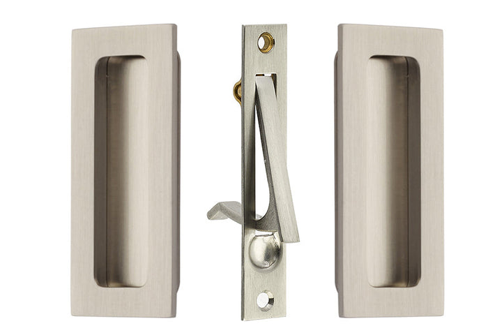 ##Antique Hardware## 4 Inch Solid Brass Modern Rectangular Pocket Door Pull Set