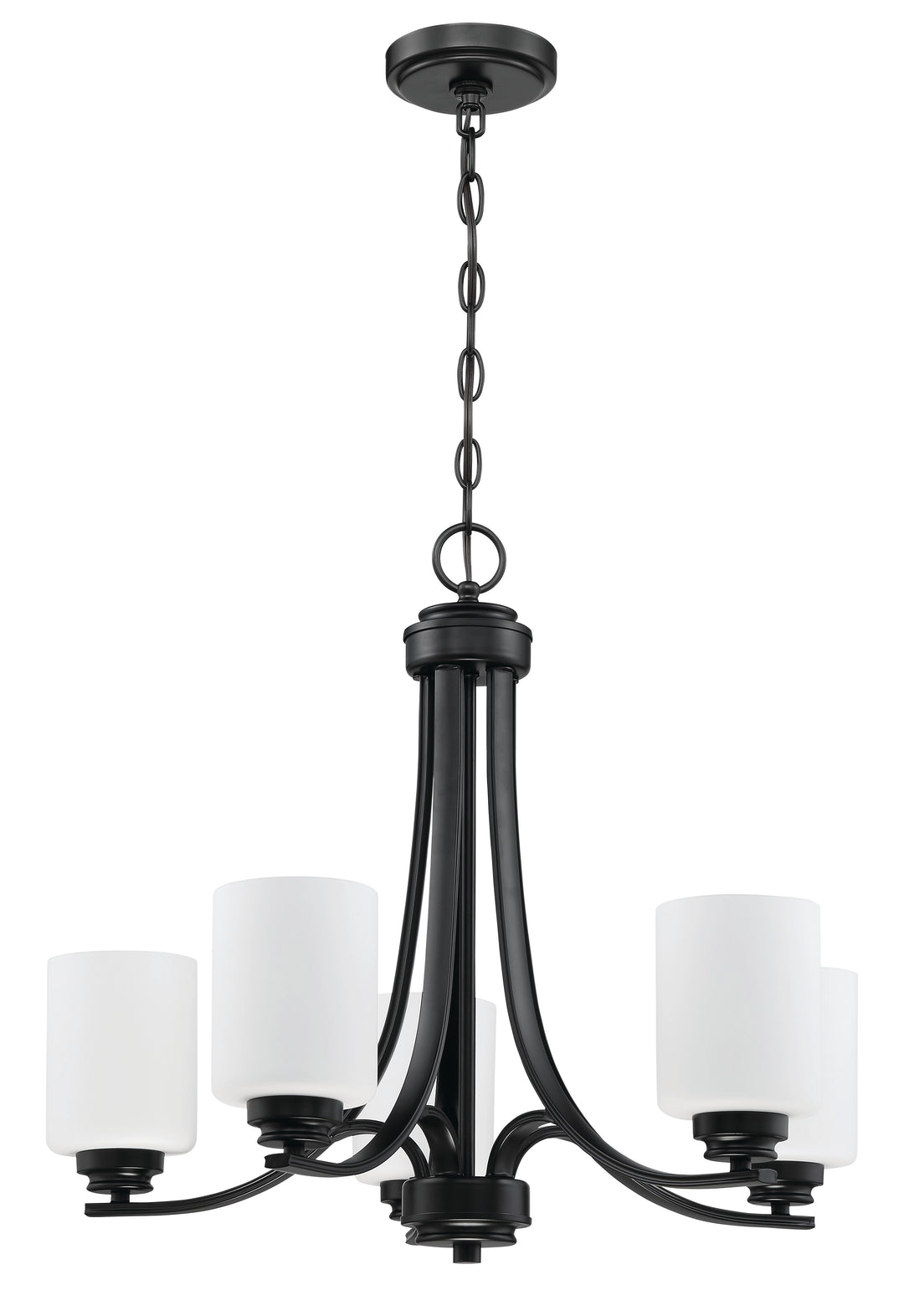 CRAFTMADE Bolden 5 Light Chandelier in Flat Black (White Glass)