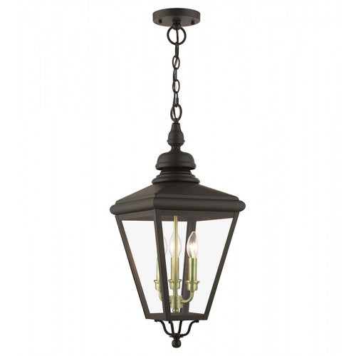 3 Light Bronze Outdoor Large Pendant Lantern with Antique Brass Finish Cluster Livex