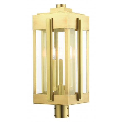 3 Light Natural Brass Outdoor Post Top Lantern Livex