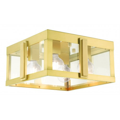 4 Light Natural Brass Outdoor Flush Mount Livex