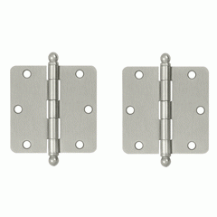 3 1/2 Inch x 3 1/2 Inch Ball Tip Steel Hinge (Brushed Nickel Finish) DELTANA