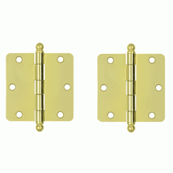 3 1/2 Inch x 3 1/2 Inch Ball Tip Steel Hinge (Polished Brass Finish) DELTANA