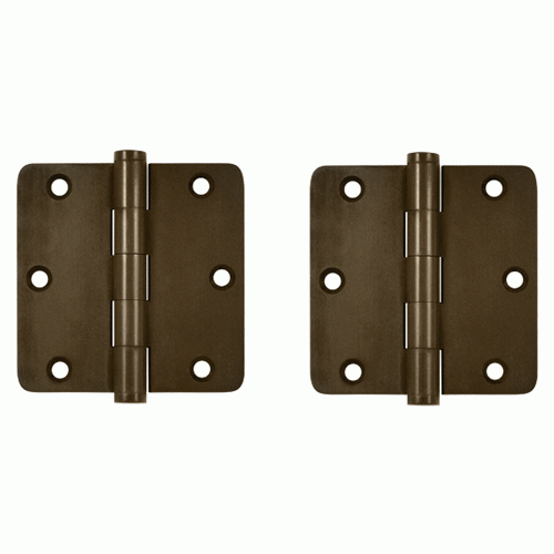 DELTANA 3 1/2 Inch X 3 1/2 Inch Solid Brass Hinge Interchangeable Finials (1/4" Radius Corner, Bronze Rust Finish)