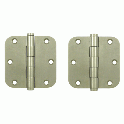 3 1/2 Inch X 3 1/2 Inch Solid Brass Hinge Interchangeable Finials (5/8" Radius Corner, White Bronze Light Finish) DELTANA