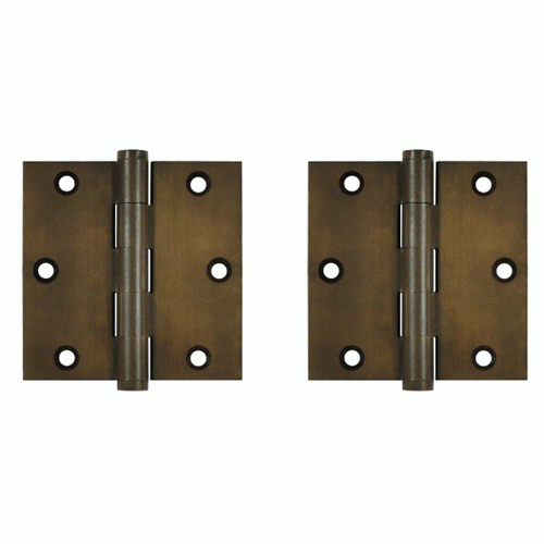 DELTANA 3 1/2 Inch X 3 1/2 Inch Solid Brass Hinge Interchangeable Finials (Square Corner, Bronze Rust Finish)