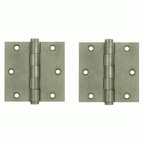 DELTANA 3 1/2 Inch X 3 1/2 Inch Solid Brass Hinge Interchangeable Finials (Square Corner, White Bronze Light Finish)