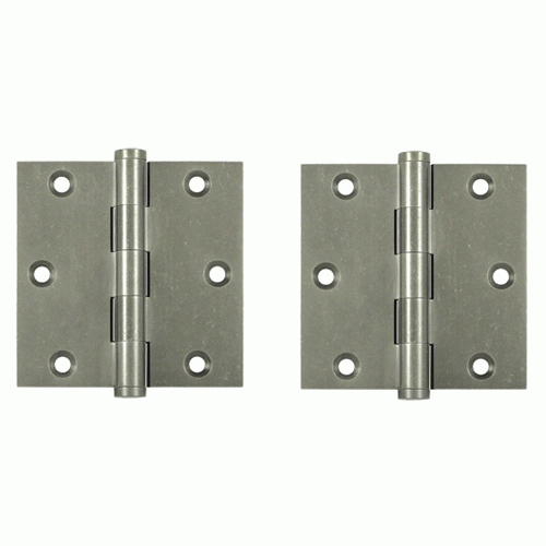 3 1/2 Inch X 3 1/2 Inch Solid Brass Hinge Interchangeable Finials (Square Corner, White Bronze Medium Finish) DELTANA