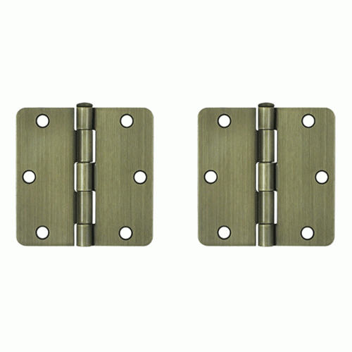 3 1/2 Inch x 3 1/2 Inch Steel Hinge (Antique Brass Finish) DELTANA