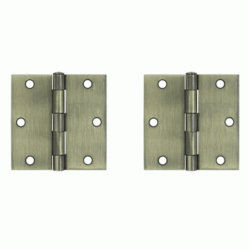 3 1/2 Inch x 3 1/2 Inch Steel Hinge (Antique Brass Finish) DELTANA