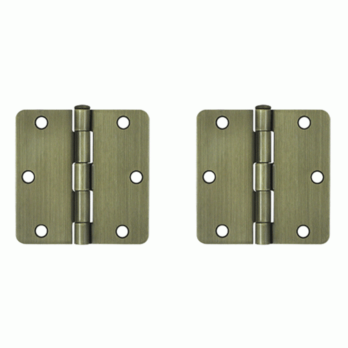 3 1/2 Inch x 3 1/2 Inch Steel Hinge (Antique Brass Finish) DELTANA