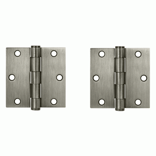 3 1/2 Inch x 3 1/2 Inch Heavy Duty Steel Hinge (Antique Nickel Finish) DELTANA