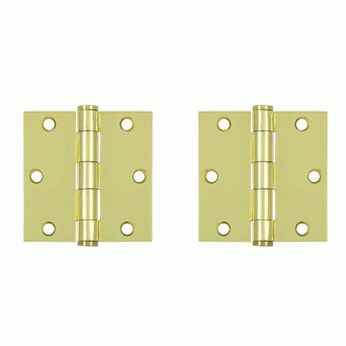 3 1/2 Inch x 3 1/2 Inch Heavy Duty Steel Hinge (Polished Brass Finish) DELTANA